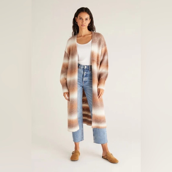 Z Supply Naya Marled Cardigan Light Taupe- Ombré Duster Cardigan- Size Medium - Picture 2 of 12
